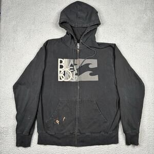 Vintage Billabong Hoodie Men’s Large Black Surf Logo Grunge Distressed Zip Up
